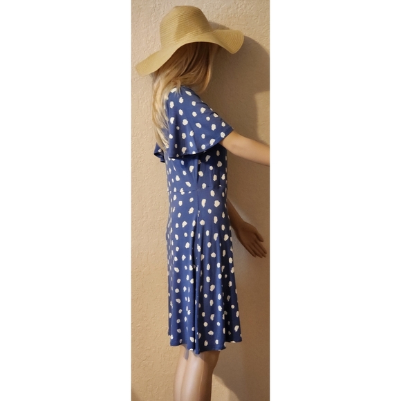 41 Hawthorn Mini Dress Blue W/ White Polka Dots Short Flutter Sleeves Size M - Picture 5 of 6